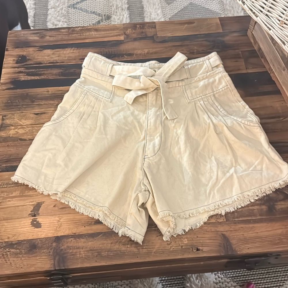 Free People High Waist Cream Tie-Belt Shorts